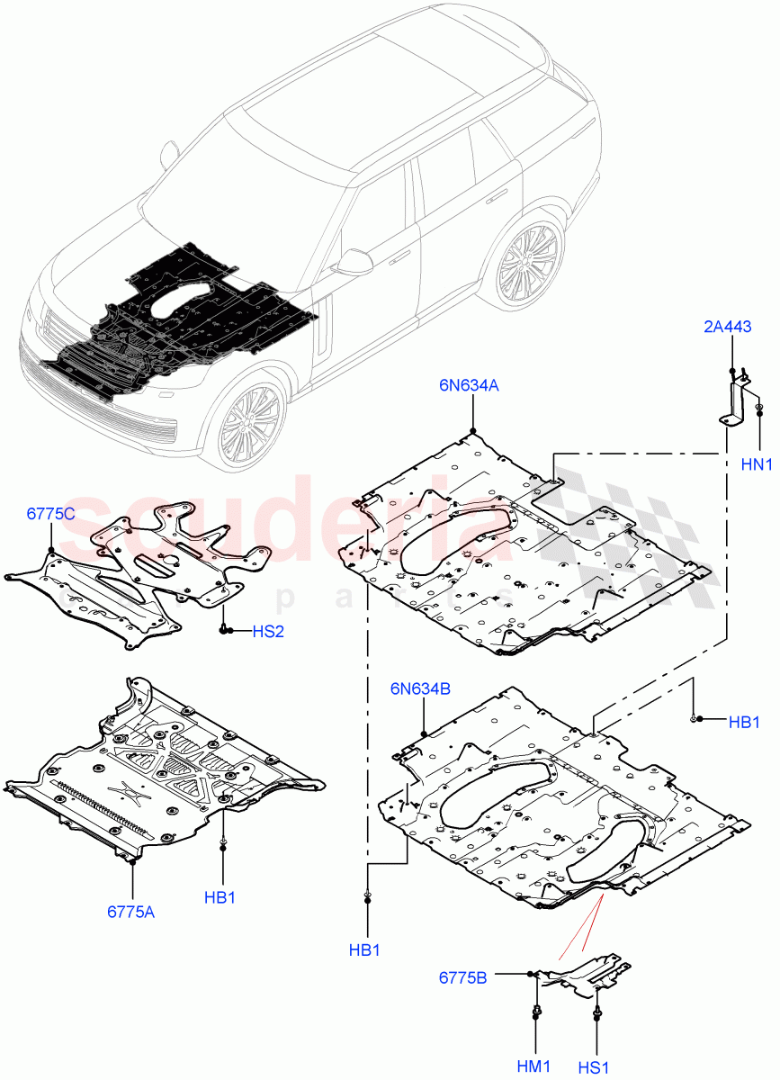 Splash And Heat Shields (Front, Body) of Land Rover Land Rover Range Rover (2022+) [4.4 V8 Turbo Petrol NC10]