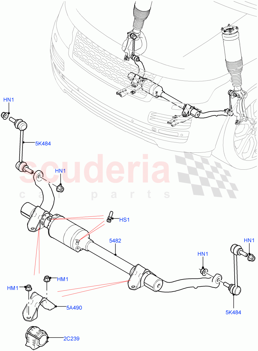 Front Cross Member & Stabilizer Bar (Active Stabilizer Bar) (5.0 Petrol AJ133 DOHC CDA, Electronic Air Suspension With ACE, 4.4L DOHC DITC V8 Diesel, 5.0L OHC SGDI SC V8 Petrol - AJ133, 3.0L AJ20D6 Diesel High, 3.0L AJ20P6 Petrol High) ((V) FROMKA000001) of Land Rover Land Rover Range Rover (2012-2021) [5.0 OHC SGDI NA V8 Petrol]