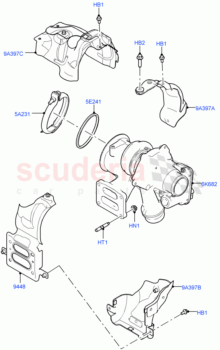 Turbocharger (2.0L AJ20P4 Petrol E100 PTA, Itatiaia (Brazil)) ((V) FROMLT000001) of Land Rover Land Rover Discovery Sport (2015+) [2.0 Turbo Petrol AJ200P]