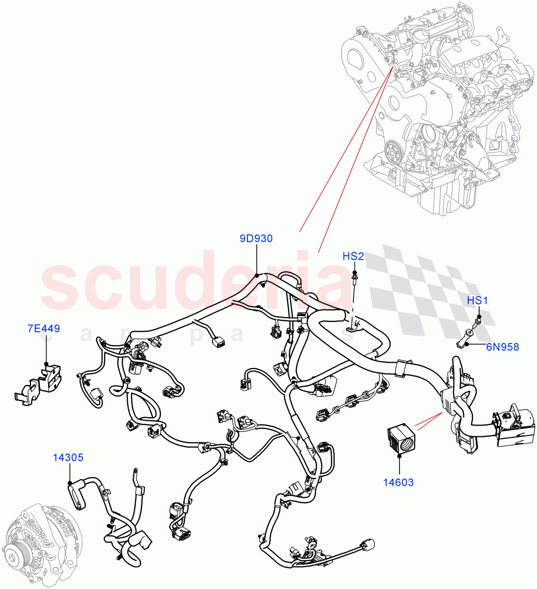 Engine Harness (Nitra Plant Build) (3.0 V6 Diesel) ((V) FROMK2000001) of Land Rover Land Rover Discovery 5 (2017+) [2.0 Turbo Petrol AJ200P]