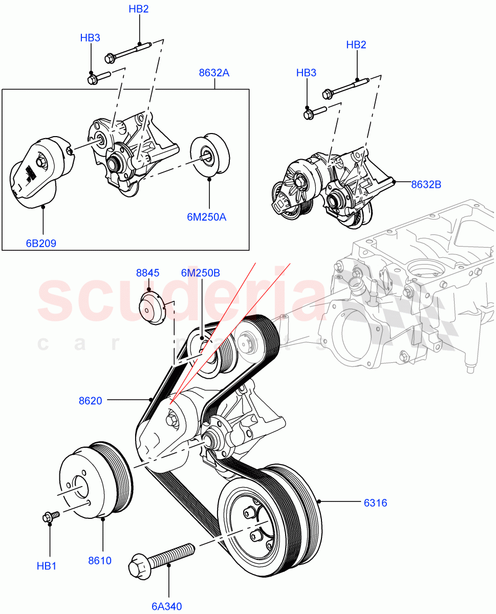 Pulleys And Drive Belts (Secondary Drive, Solihull Plant Build) (3.0L DOHC GDI SC V6 PETROL) ((V) FROMEA000001) of Land Rover Land Rover Discovery 4 (2010-2016) [3.0 DOHC GDI SC V6 Petrol]