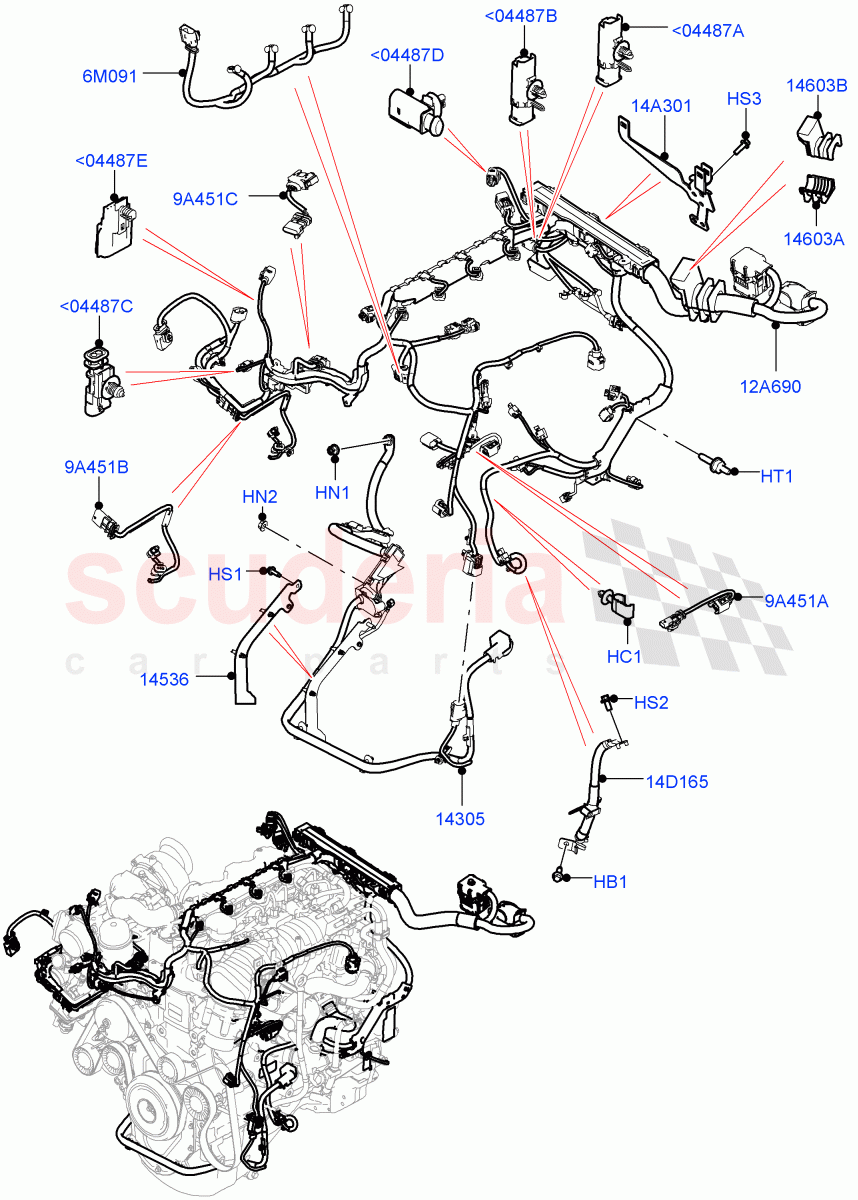 Engine Harness (2.0L I4 DSL MID DOHC AJ200, 2.0L I4 DSL HIGH DOHC AJ200) of Land Rover Land Rover Range Rover Velar (2017+) [3.0 I6 Turbo Diesel AJ20D6]