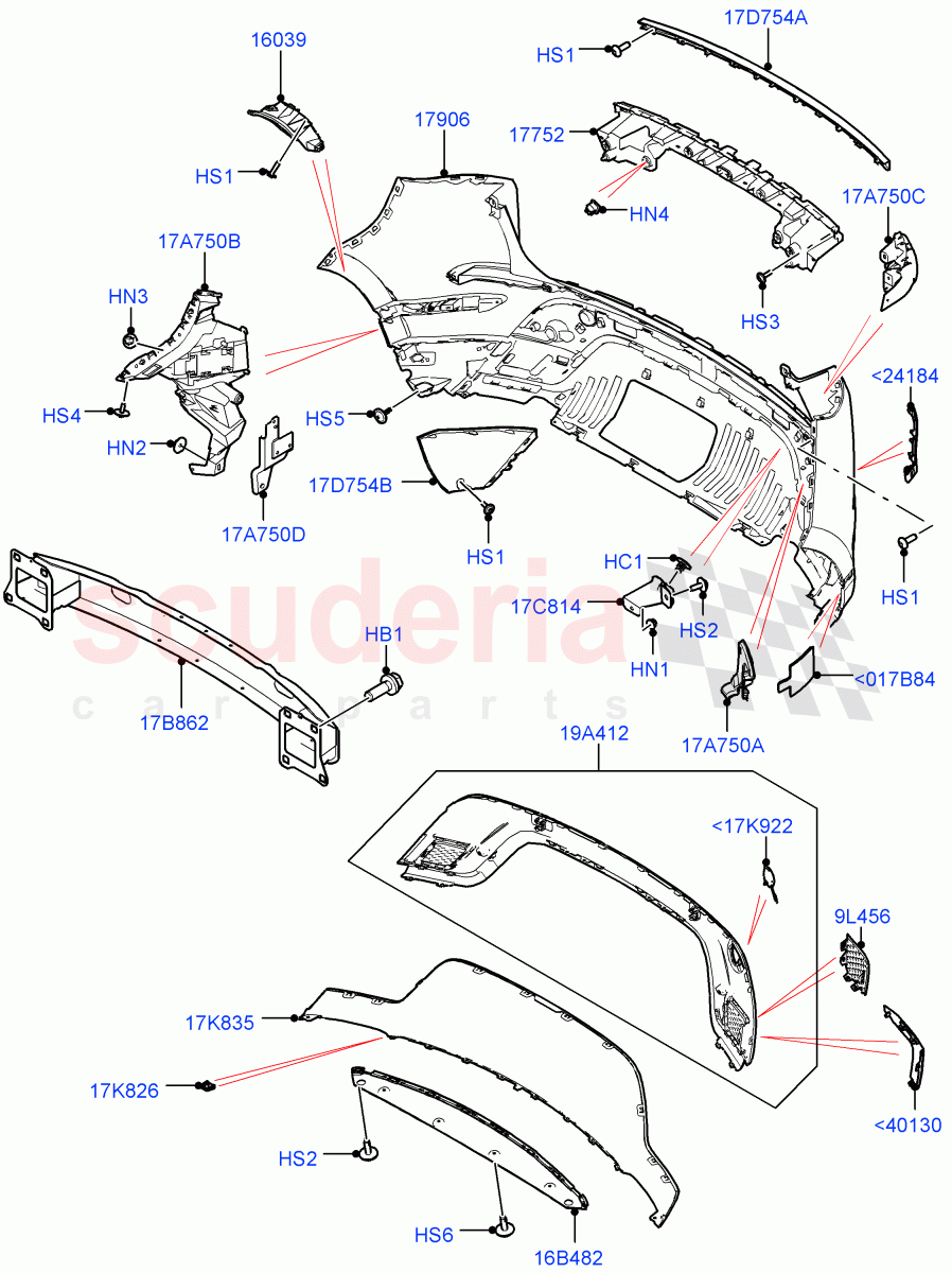 Rear Bumper (Itatiaia (Brazil), Front Bumper - Sport - Body Colour) of Land Rover Land Rover Range Rover Evoque (2019+) [1.5 I3 Turbo Petrol AJ20P3]