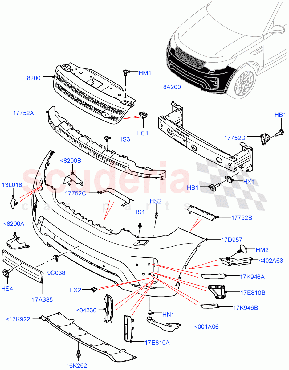 Radiator Grille And Front Bumper (Nitra Plant Build) (Black Front Bumper) ((V) FROMK2000001, (V) TOL2999999) of Land Rover Land Rover Discovery 5 (2017+) [3.0 Diesel 24V DOHC TC]