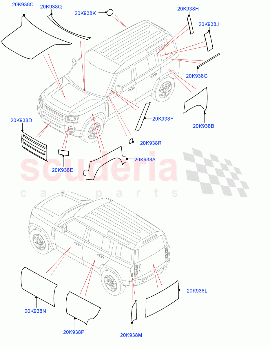 Satin Wrap Protective Foils (Standard Wheelbase, Satin Wrap, Short Wheelbase) of Land Rover Land Rover Defender (2020+) [3.0 I6 Turbo Petrol AJ20P6]