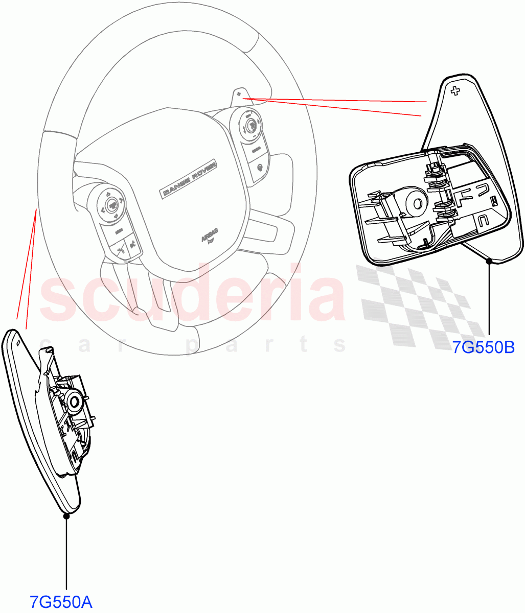 Gear Change-Automatic Transmission (Steering Wheel, Nitra Plant Build) (8 Speed Auto Trans ZF 8HP70 4WD, Paddle Shift - Noble, 8 Speed Auto Trans ZF 8HP70 HEV 4WD, Paddle Shift) ((V) FROMK2000001) of Land Rover Land Rover Discovery 5 (2017+) [3.0 I6 Turbo Petrol AJ20P6]