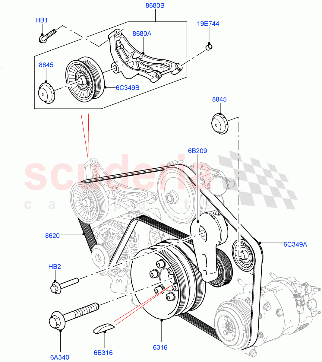 Pulleys And Drive Belts (Nitra Plant Build, Primary Drive) (5.0 Petrol AJ133 DOHC CDA) ((V) FROMM2000001) of Land Rover Land Rover Defender (2020+) [5.0 OHC SGDI SC V8 Petrol]