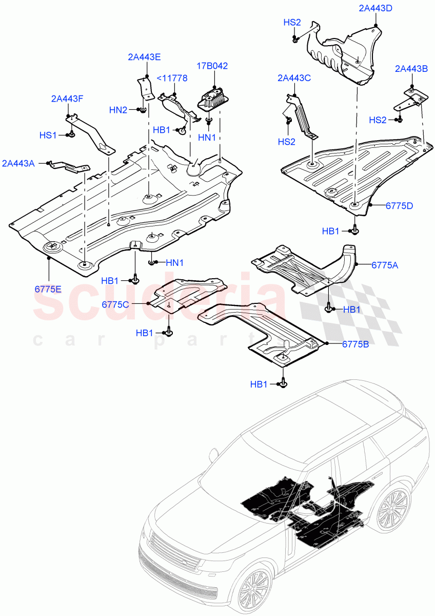 Splash And Heat Shields (Middle And Rear Section) of Land Rover Land Rover Range Rover (2022+) [4.4 V8 Turbo Petrol NC10]