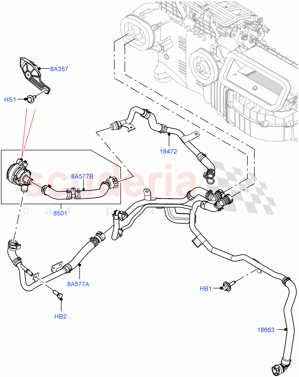 Heater Hoses (Front) (3.0L AJ20P6 Petrol High, Less Heater, With Front Comfort Air Con (IHKA), With Ptc Heater, With Air Conditioning - Front/Rear) ((V) FROMKA000001) of Land Rover Land Rover Range Rover Sport (2014+) [3.0 I6 Turbo Petrol AJ20P6]
