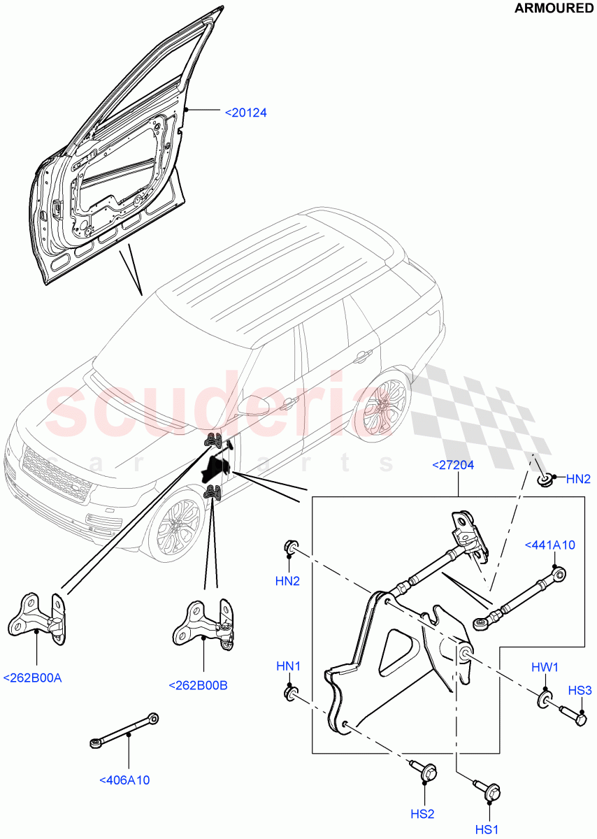 Front Doors, Hinges & Weatherstrips (Armoured) ((V) FROMEA000001) of Land Rover Land Rover Range Rover (2012-2021) [3.0 I6 Turbo Diesel AJ20D6]