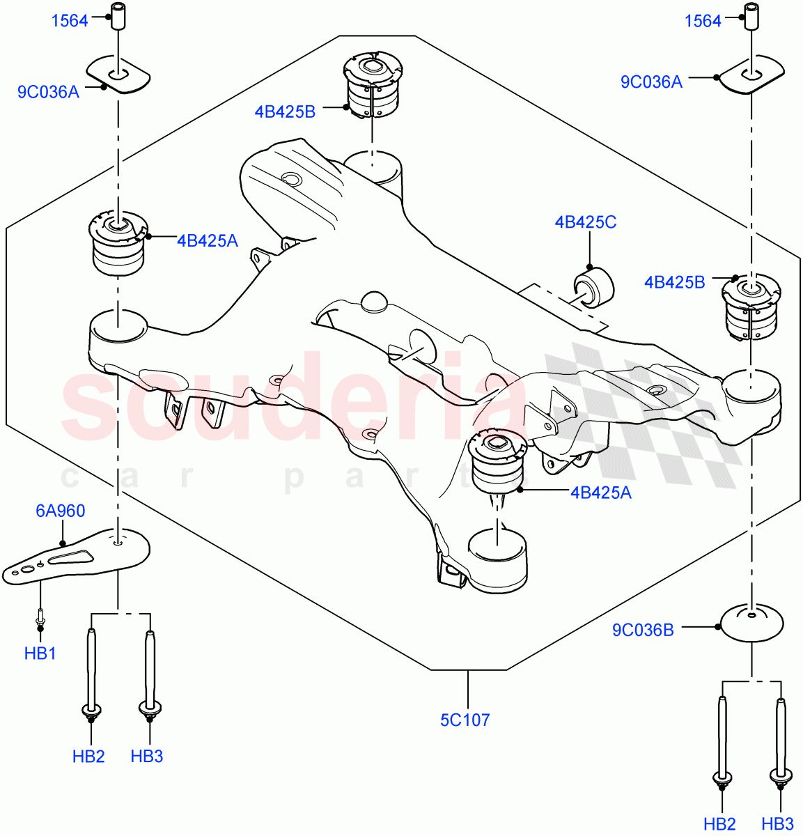 Rear Cross Member & Stabilizer Bar (Nitra Plant Build, Crossmember) ((V) FROMK2000001) of Land Rover Land Rover Discovery 5 (2017+) [3.0 Diesel 24V DOHC TC]