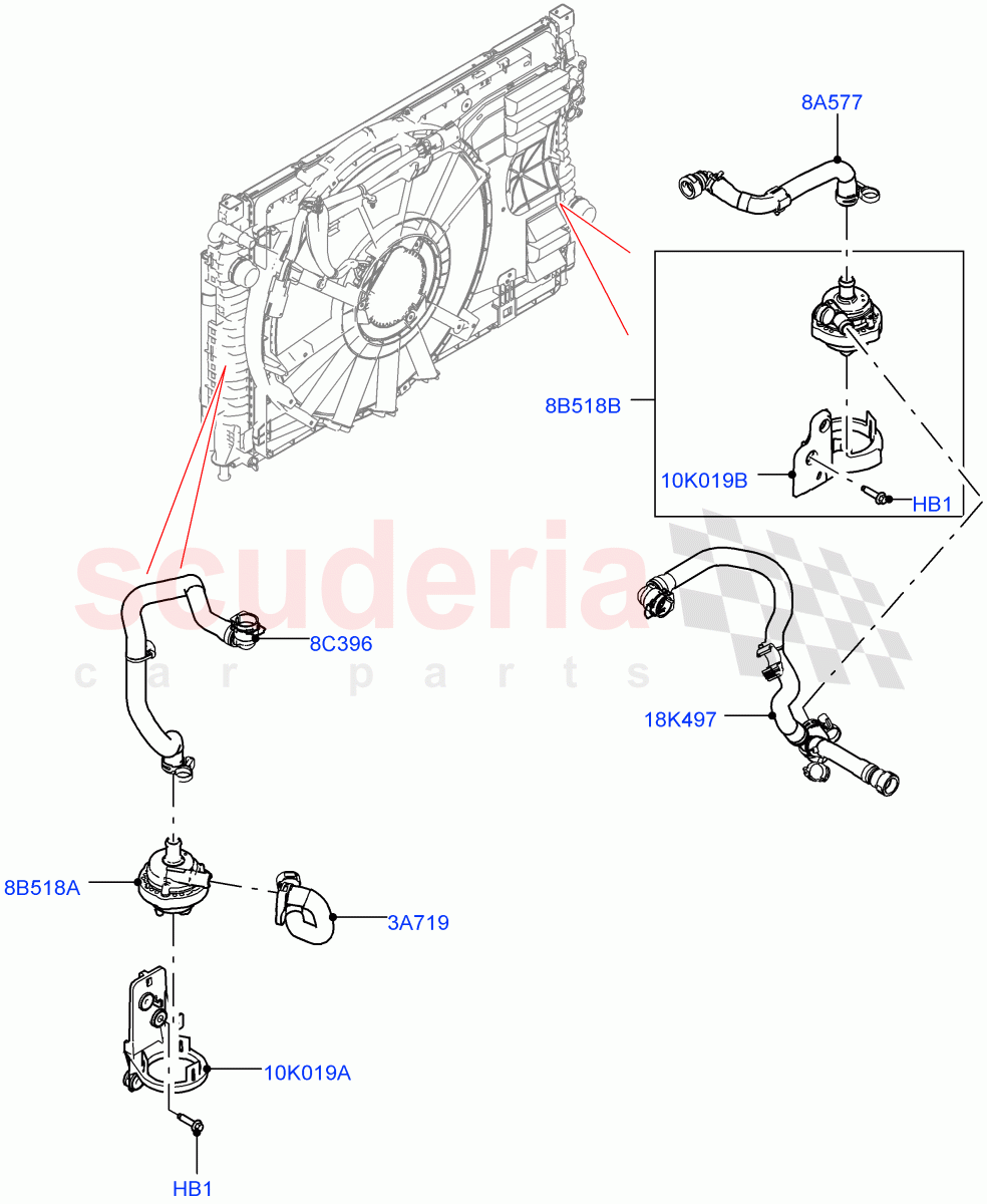 Water Pump (Auxiliary Water Pump Assembly) (1.5L AJ20P3 Petrol High PHEV, Halewood (UK)) ((V) FROMLH000001, (V) TOLH999999) of Land Rover Land Rover Range Rover Evoque (2019+) [1.5 I3 Turbo Petrol AJ20P3]