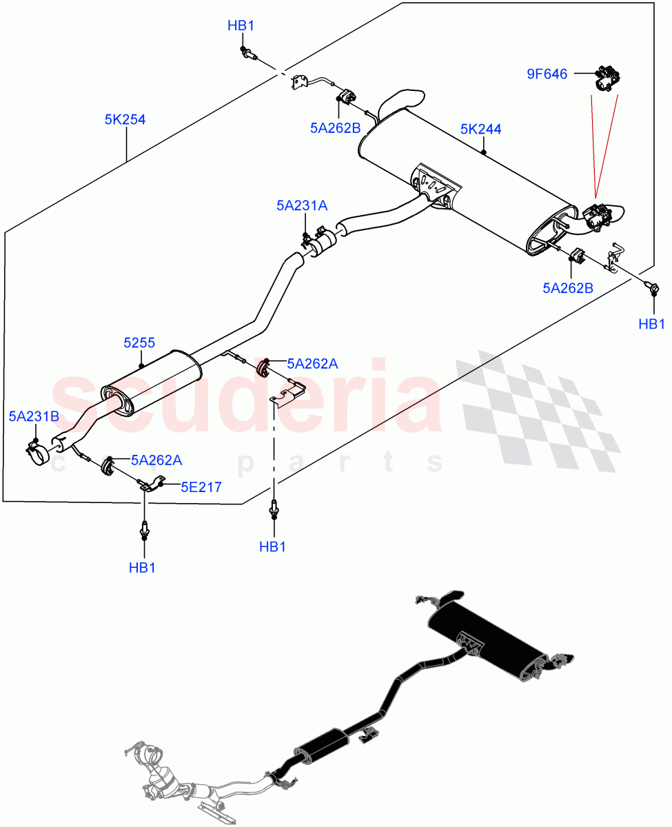 Rear Exhaust System (2.0L I4 Mid DOHC AJ200 Petrol, Changsu (China), With 5 Seat Configuration, Dual Exhaust) ((V) FROMHG379388) of Land Rover Land Rover Discovery Sport (2015+) [2.0 Turbo Petrol AJ200P]