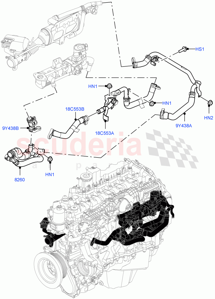 EGR Cooling System (3.0L AJ20D6 Diesel High) ((V) FROMLA000001) of Land Rover Land Rover Range Rover Sport (2014+) [3.0 I6 Turbo Diesel AJ20D6]