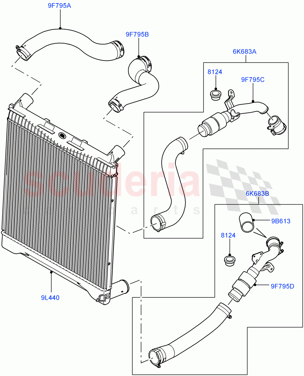 Intercooler/Air Ducts And Hoses (3.6L V8 32V DOHC EFi Diesel Lion) ((V) FROM7A000001, (V) TO9A999999) of Land Rover Land Rover Range Rover Sport (2005-2009) [3.6 V8 32V DOHC EFI Diesel]