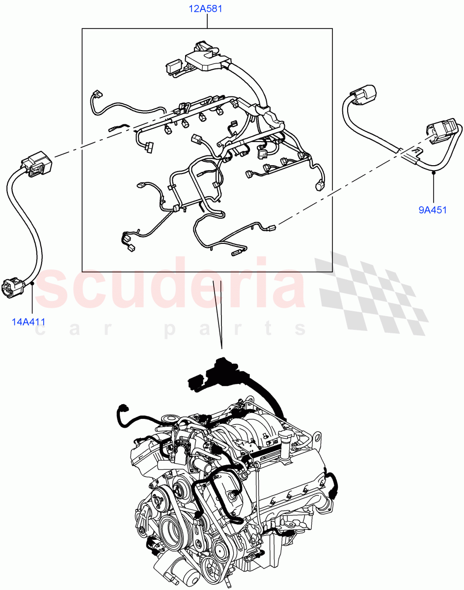Electrical Wiring - Engine And Dash (Engine) (AJ Petrol 4.4 V8 EFI (220KW)) ((V) TO9A999999) of Land Rover Land Rover Range Rover Sport (2005-2009) [4.2 Petrol V8 Supercharged]