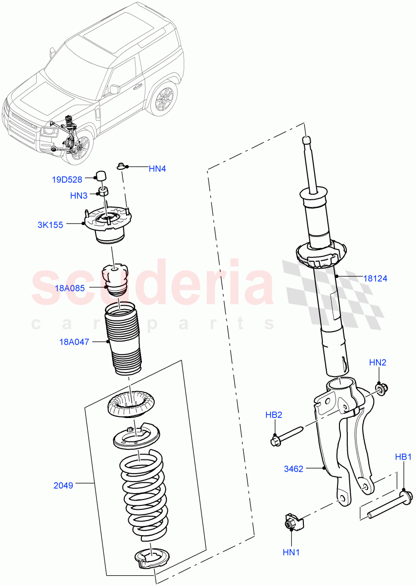 Front Suspension Struts And Springs (With Standard Duty Coil Spring Susp) of Land Rover Land Rover Defender (2020+) [3.0 I6 Turbo Diesel AJ20D6]