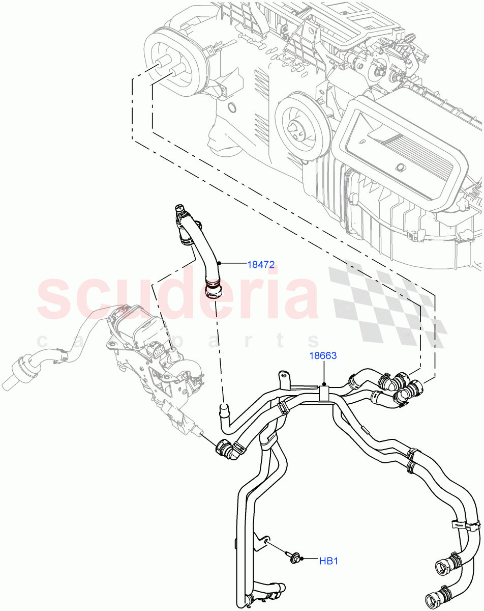 Heater Hoses (Solihull Plant Build) (2.0L I4 DSL MID DOHC AJ200, With Fuel Fired Heater, With Air Conditioning - Front/Rear, Less Park Heating, 2.0L I4 DSL HIGH DOHC AJ200) ((V) FROMJA000001, (V) TOJA999999) of Land Rover Land Rover Discovery 5 (2017+) [3.0 I6 Turbo Diesel AJ20D6]