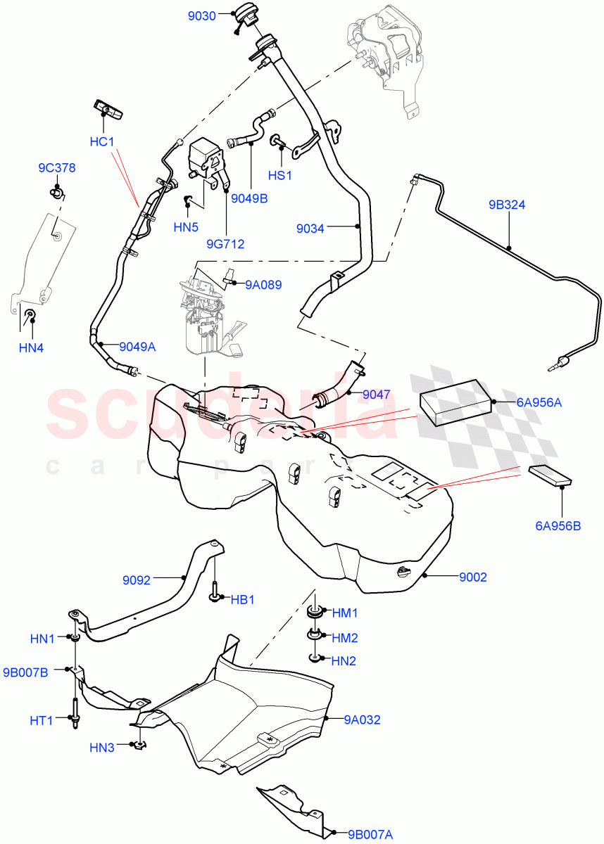 Fuel Tank & Related Parts (3.0L DOHC GDI SC V6 PETROL, Pet Tank With Leak Det - Lrg Filter, Petrol Tank With Leak Detection) ((V) FROMKA000001) of Land Rover Land Rover Range Rover Velar (2017+) [3.0 DOHC GDI SC V6 Petrol]
