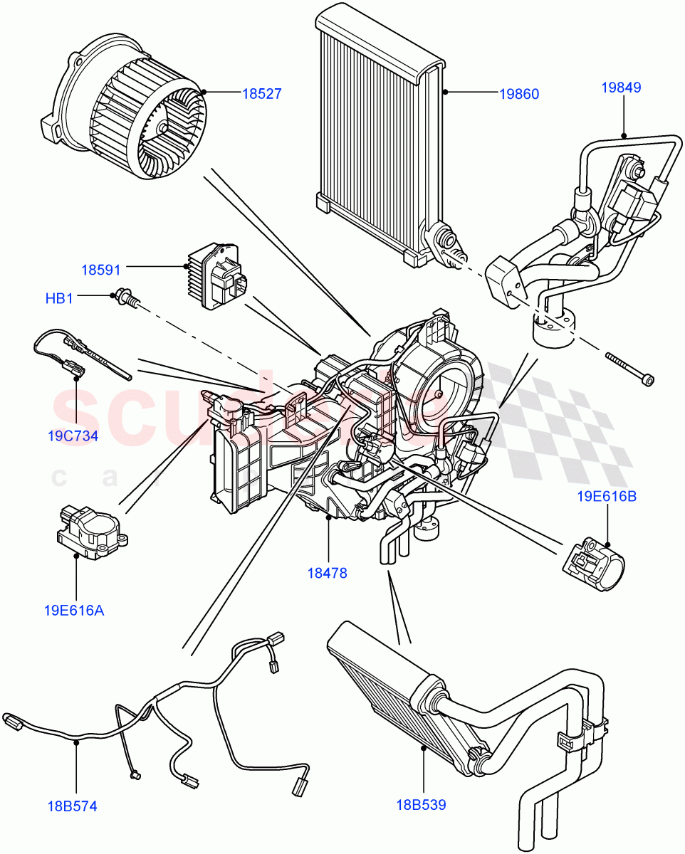 Heater/Air Cond.Internal Components (Rear) (With Rear Seat Climate Control) ((V) FROMAA000001) of Land Rover Land Rover Discovery 4 (2010-2016) [5.0 OHC SGDI NA V8 Petrol]