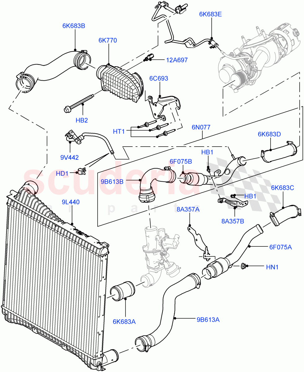 Intercooler/Air Ducts And Hoses (3.0 V6 Diesel) ((V) FROMAA000001) of Land Rover Land Rover Discovery 4 (2010-2016) [3.0 Diesel 24V DOHC TC]