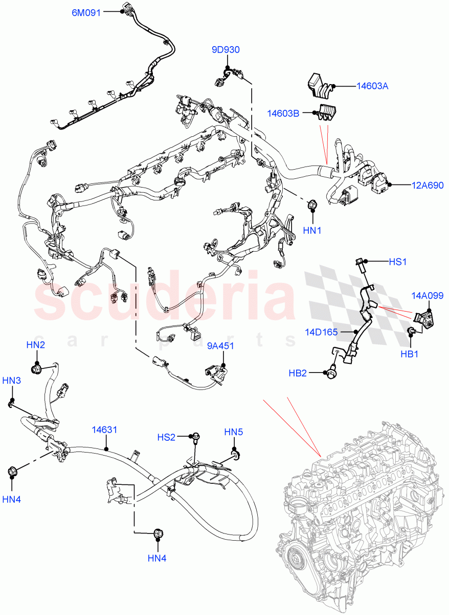 Engine Harness (3.0L AJ20D6 Diesel High, Less Electric Engine Battery) ((V) FROMMA000001) of Land Rover Land Rover Range Rover Velar (2017+) [3.0 I6 Turbo Petrol AJ20P6]