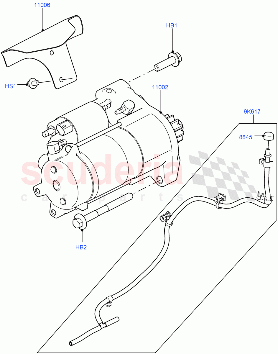 Starter Motor (3.0L DOHC GDI SC V6 PETROL, Starter - Stop/Start System) of Land Rover Land Rover Range Rover Velar (2017+) [3.0 DOHC GDI SC V6 Petrol]