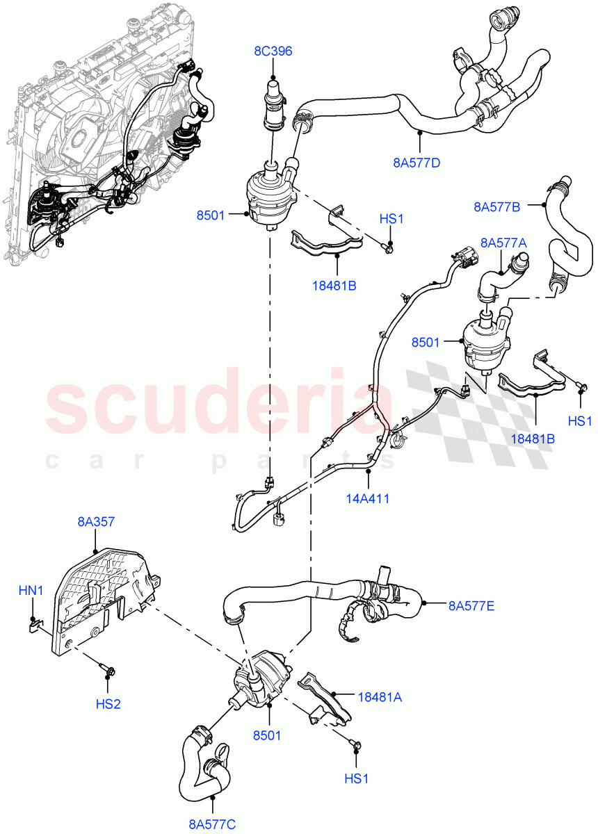 Water Pump (Auxiliary) (3.0 V6 D Gen2 Twin Turbo, 8 Speed Auto Trans ZF 8HP70 HEV 4WD, 3.0 V6 D Gen2 Mono Turbo) ((V) FROMGA000001) of Land Rover Land Rover Range Rover (2012-2021) [3.0 Diesel 24V DOHC TC]