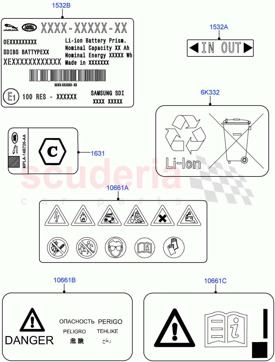 Labels (Traction Battery) (2.0L AJ200P Hi PHEV) ((V) FROMJA000001) of Land Rover Land Rover Range Rover (2012-2021) [3.0 I6 Turbo Diesel AJ20D6]