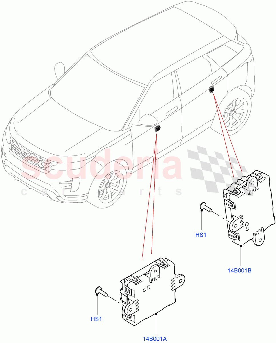 Vehicle Modules And Sensors (Door) (Halewood (UK)) of Land Rover Land Rover Range Rover Evoque (2019+) [1.5 I3 Turbo Petrol AJ20P3]