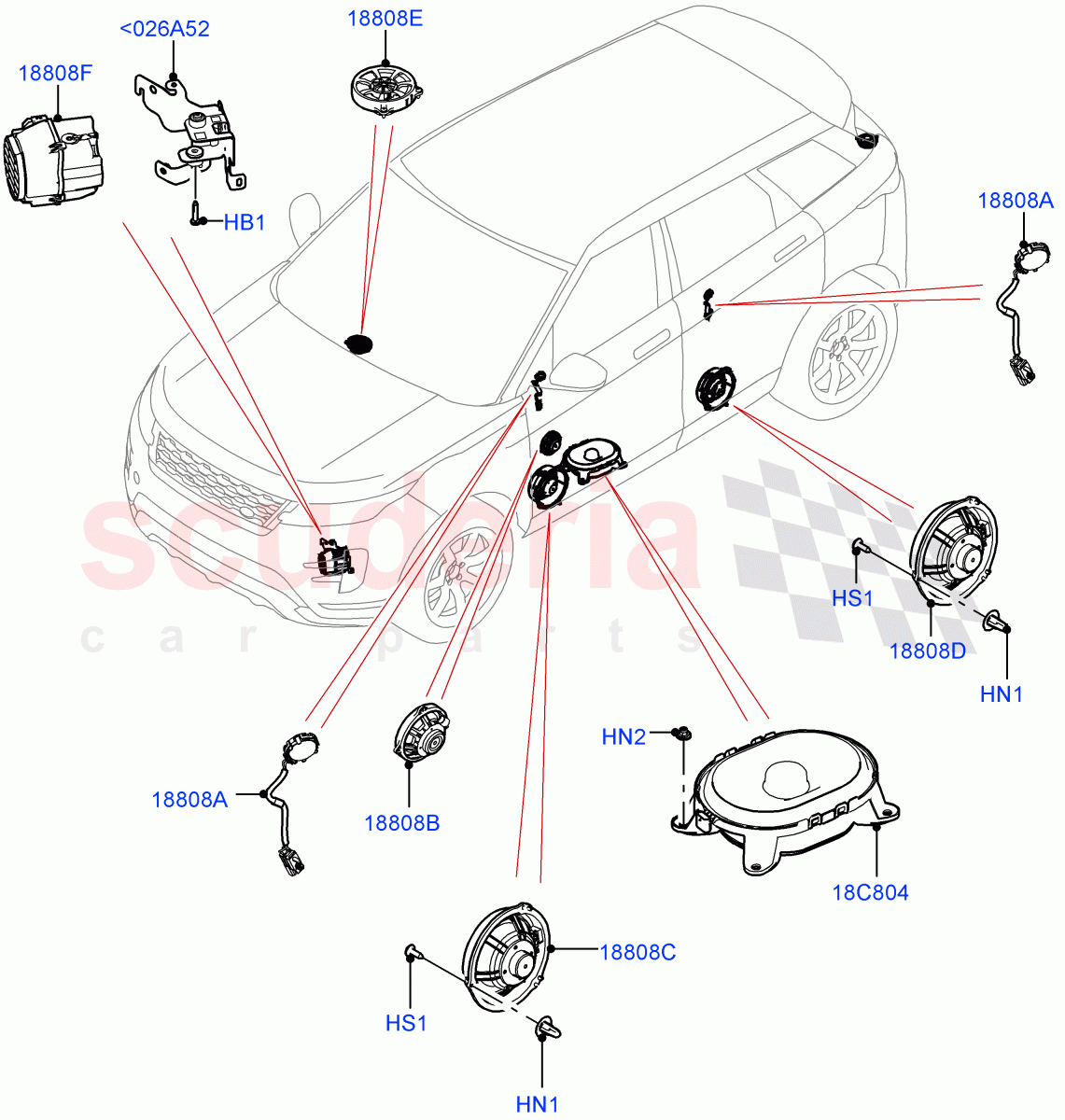 Speakers (Changsu (China), Hi Line Audio System - 600 W) of Land Rover Land Rover Range Rover Evoque (2019+) [2.0 Turbo Diesel]