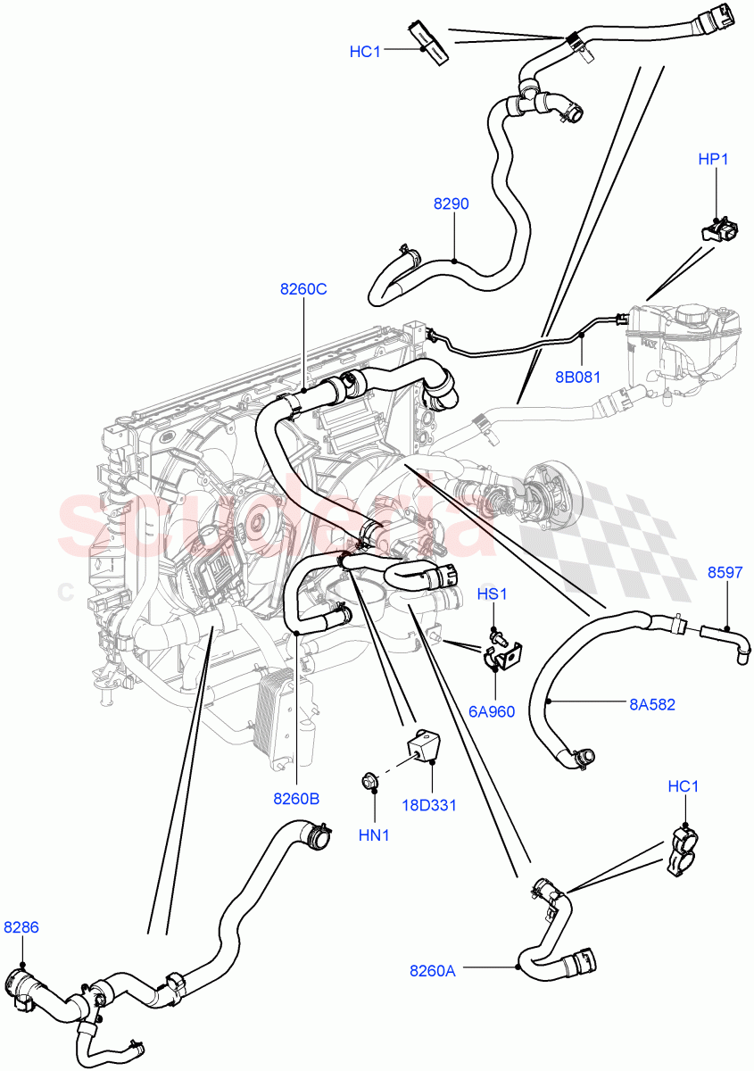 Cooling System Pipes And Hoses (2.0L 16V TIVCT T/C 240PS Petrol, Itatiaia (Brazil), 2.0L 16V TIVCT T/C Gen2 Petrol) ((V) FROMGT000001) of Land Rover Land Rover Discovery Sport (2015+) [2.0 Turbo Petrol GTDI]