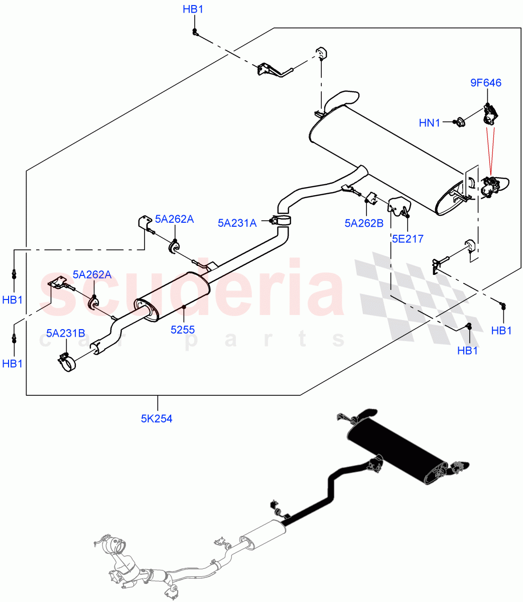 Rear Exhaust System (2.0L AJ20P4 Petrol Mid PTA, Changsu (China), With 3rd Row Double Seat, Instant Mobility System - High) ((V) FROMKG446857) of Land Rover Land Rover Discovery Sport (2015+) [2.0 Turbo Petrol AJ200P]