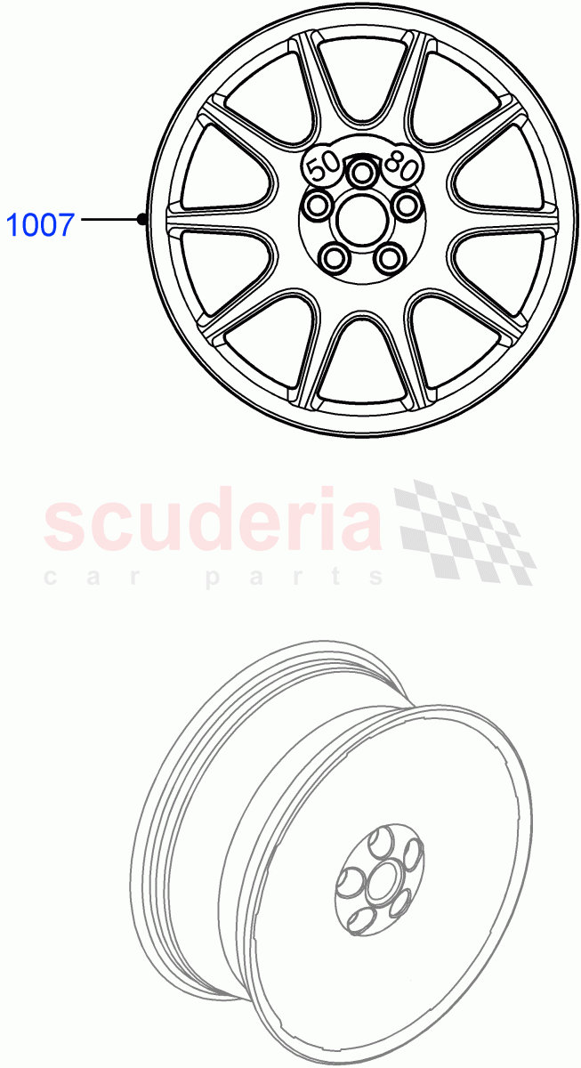 Spare Wheel (Nitra Plant Build) (With Mini Alloy Spare Wheel, With Mini Aluminium Spare Wheel) ((V) FROMK2000001) of Land Rover Land Rover Discovery 5 (2017+) [2.0 Turbo Petrol AJ200P]