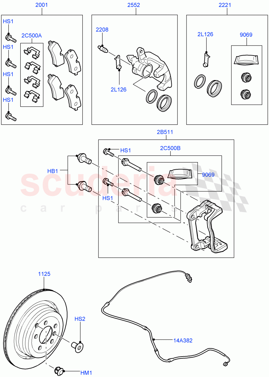 Rear Brake Discs And Calipers (5.0L OHC SGDI SC V8 Petrol - AJ133) ((V) FROMAA000001) of Land Rover Land Rover Range Rover Sport (2010-2013) [5.0 OHC SGDI SC V8 Petrol]