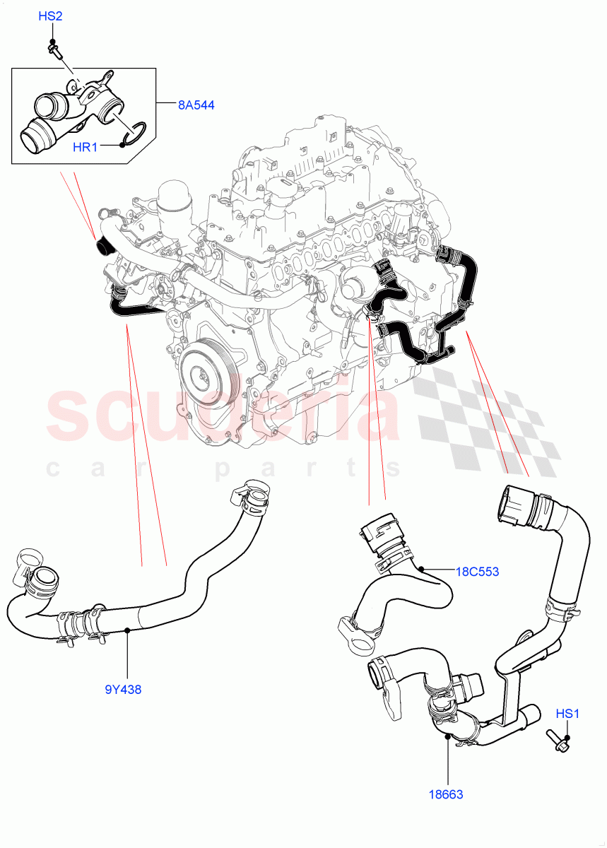 EGR Cooling System (2.0L I4 DSL HIGH DOHC AJ200, Stage V Plus DPF, EU6 + DPF Emissions) ((V) TOJA999999) of Land Rover Land Rover Range Rover Velar (2017+) [2.0 Turbo Diesel]