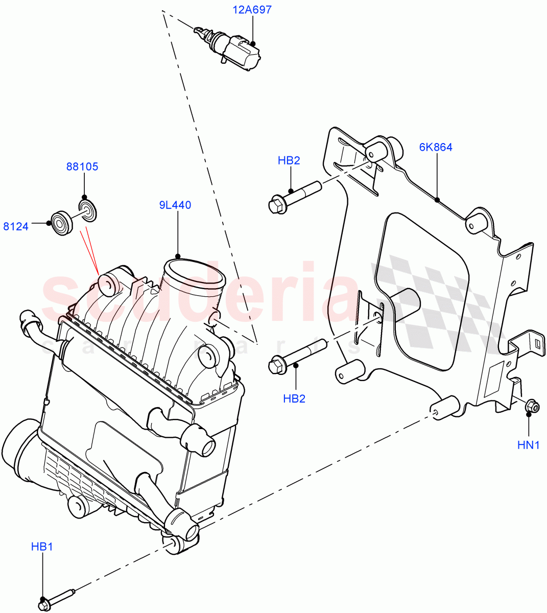 Intercooler/Air Ducts And Hoses (Nitra Plant Build) (2.0L I4 DSL MID DOHC AJ200, 2.0L I4 DSL HIGH DOHC AJ200) ((V) FROMK2000001) of Land Rover Land Rover Discovery 5 (2017+) [2.0 Turbo Diesel]