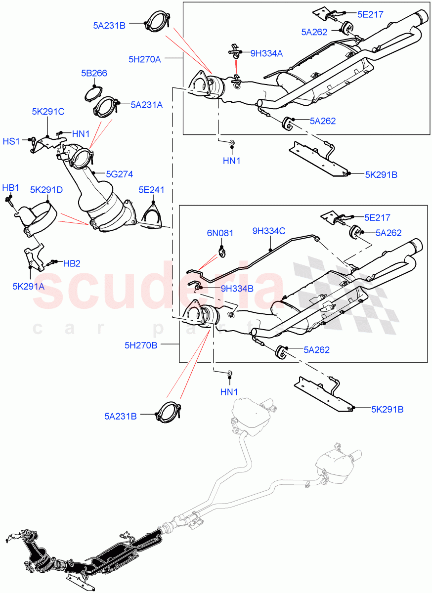 Exhaust System (Front) (2.0L I4 DSL MID DOHC AJ200, Japanese Emission + DPF, Halewood (UK), EU6D Diesel + DPF Emissions, 2.0L I4 DSL HIGH DOHC AJ200, EU6 + DPF Emissions) of Land Rover Land Rover Range Rover Evoque (2012-2018) [2.0 Turbo Diesel]
