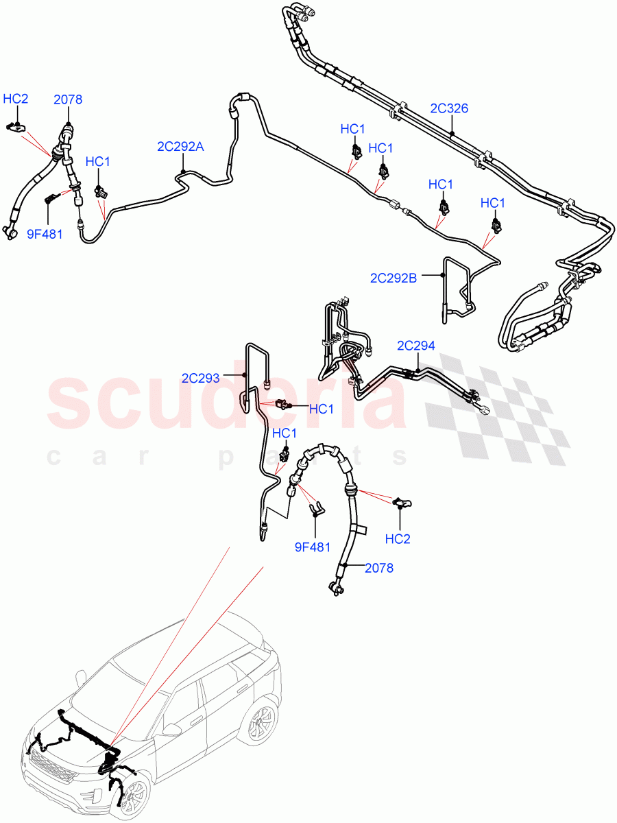 Front Brake Pipes (RHD, Halewood (UK), Electric Engine Battery-MHEV, Less Electric Engine Battery) ((V) TOLH999999) of Land Rover Land Rover Range Rover Evoque (2019+) [2.0 Turbo Diesel]