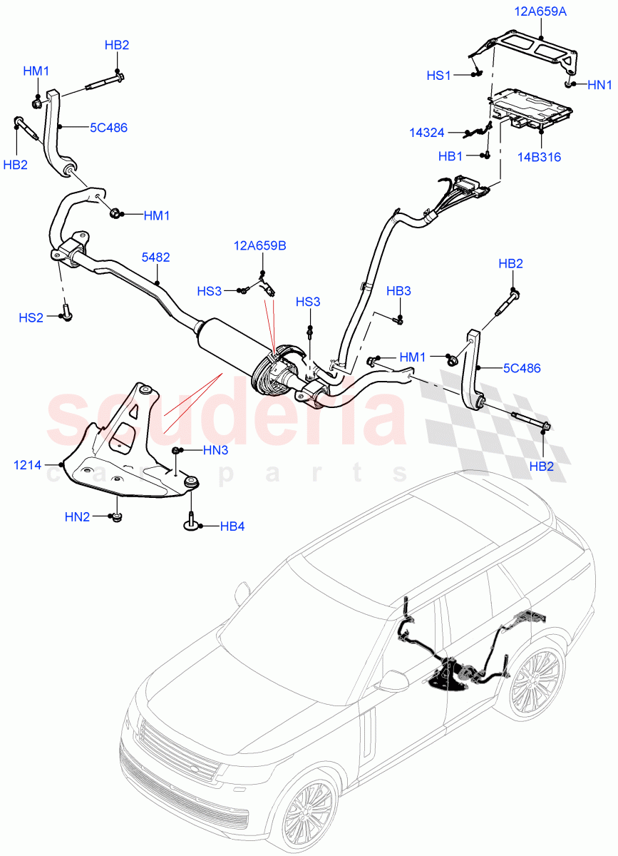 Rear Cross Member & Stabilizer Bar (Active Stabilizer Bar) (Electronic Air Suspension With ACE) of Land Rover Land Rover Range Rover (2022+) [4.4 V8 Turbo Petrol NC10]