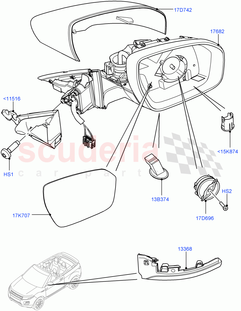 Exterior Rear View Mirror (2 Door Convertible, Halewood (UK)) of Land Rover Land Rover Range Rover Evoque (2012-2018) [2.0 Turbo Diesel]