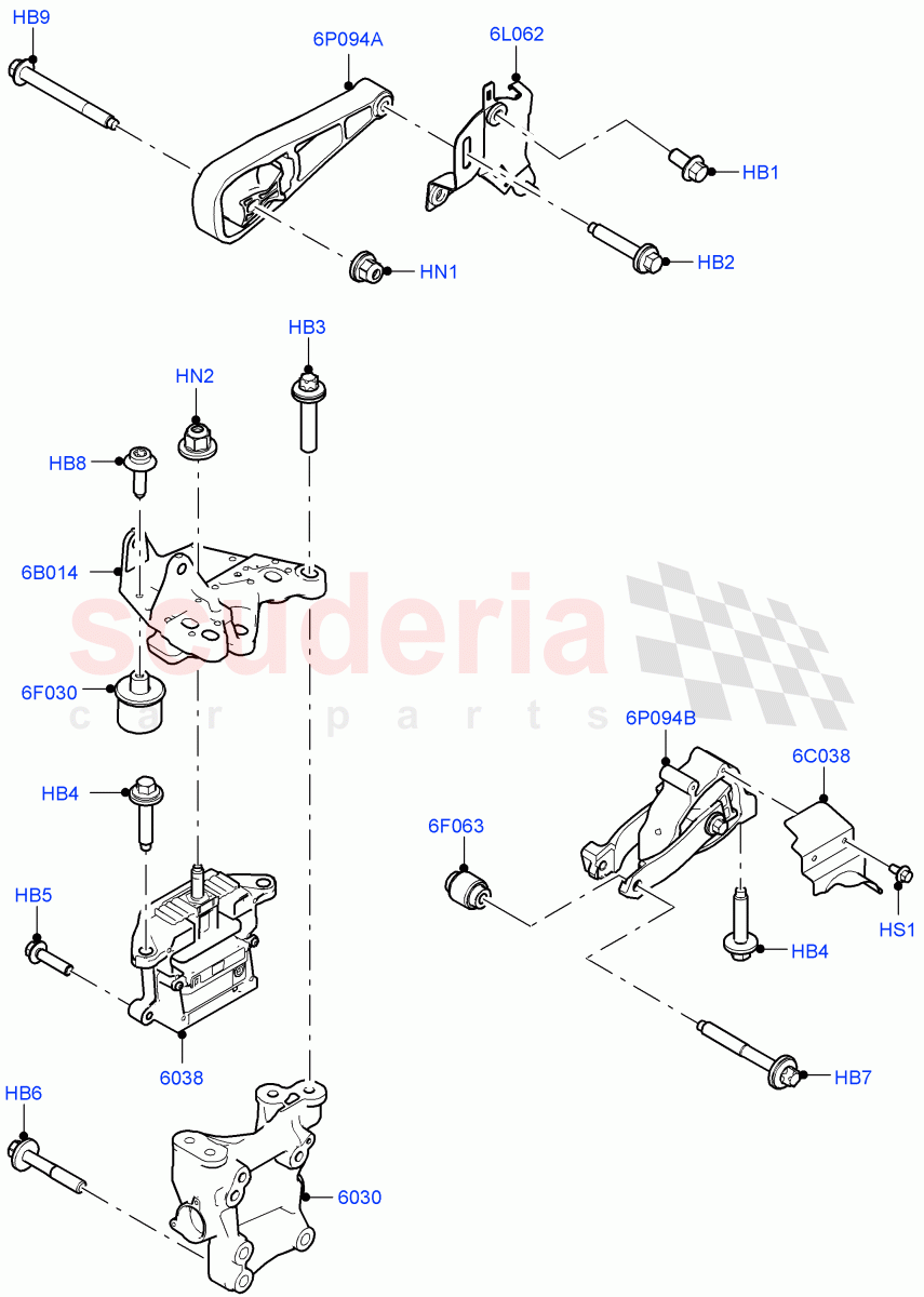 Engine Mounting (2.0L AJ20P4 Petrol High PTA, Halewood (UK), 2.0L AJ20P4 Petrol E100 PTA, 2.0L AJ20P4 Petrol Mid PTA) of Land Rover Land Rover Range Rover Evoque (2019+) [2.0 Turbo Diesel]