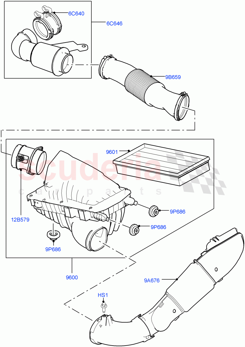 Air Cleaner (Nitra Plant Build) (2.0L I4 DSL MID DOHC AJ200, 2.0L I4 DSL HIGH DOHC AJ200) ((V) FROMK2000001) of Land Rover Land Rover Discovery 5 (2017+) [2.0 Turbo Diesel]
