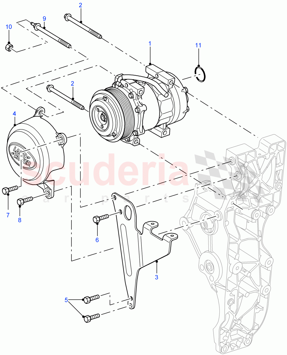 Air Conditioning - Compressor (2.2L 16V TC I4 DSL 122PS PUMA, With Manual Air Conditioning) ((V) FROMCA000001) of Land Rover Land Rover Defender (2007-2016)