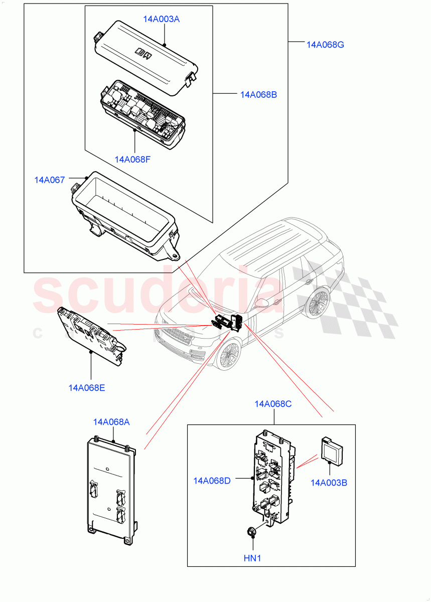 Fuses, Holders And Circuit Breakers (Front) of Land Rover Land Rover Range Rover (2012-2021) [3.0 DOHC GDI SC V6 Petrol]