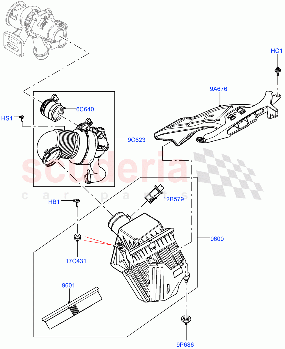 Air Cleaner (2.0L I4 Mid AJ200 Petrol E100, Itatiaia (Brazil), 2.0L I4 Mid DOHC AJ200 Petrol) ((V) FROMJT000001) of Land Rover Land Rover Range Rover Evoque (2012-2018) [2.0 Turbo Petrol AJ200P]