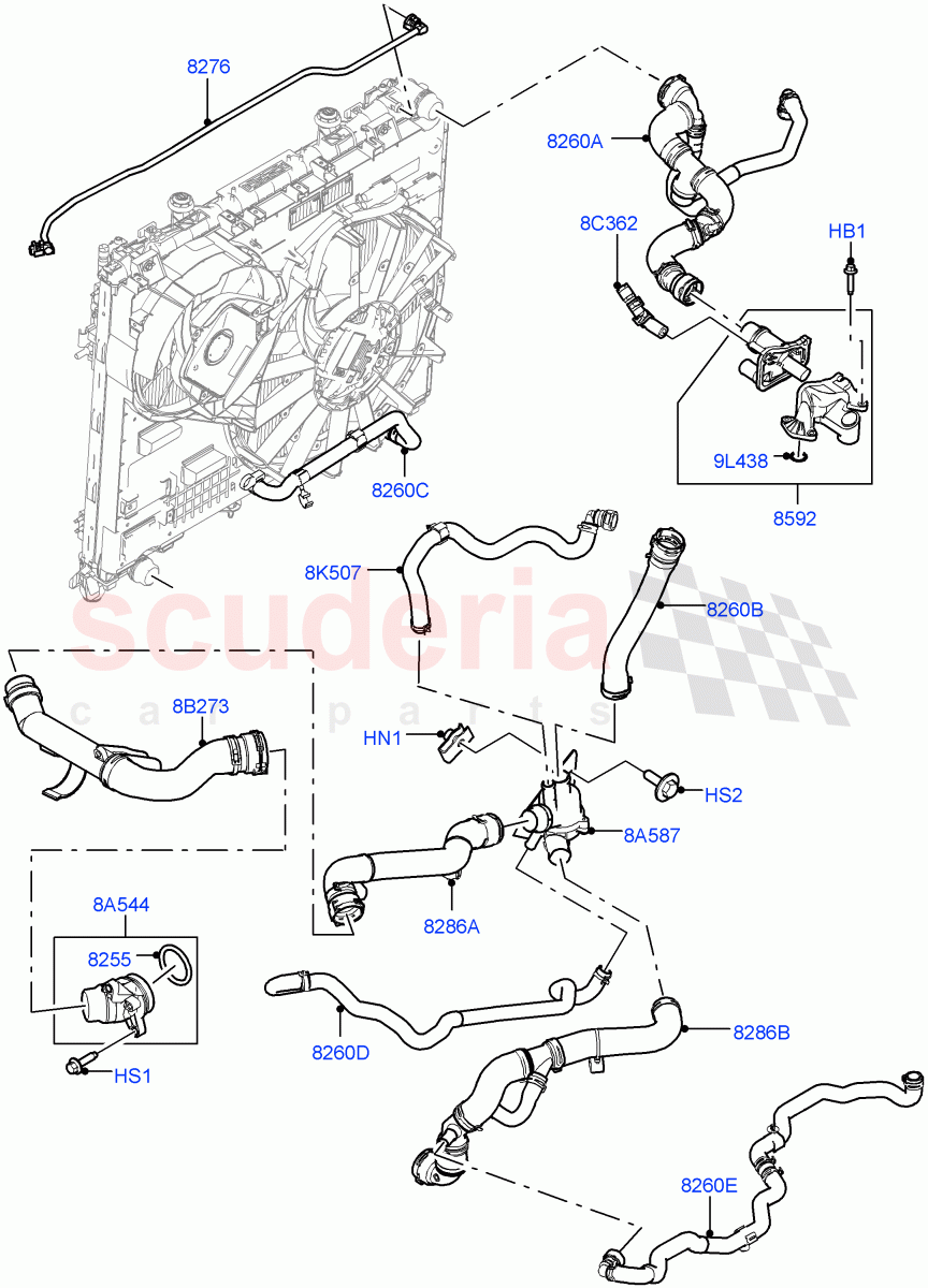 Cooling System Pipes And Hoses (Engine, Solihull Plant Build) (3.0 V6 D Gen2 Mono Turbo, (-) "CDN/MEX/USA", Less Crankcase Pressure Sensor, 3.0 V6 D Low MT ROW) ((V) FROMHA000001, (V) TOJA999999) of Land Rover Land Rover Discovery 5 (2017+) [3.0 Diesel 24V DOHC TC]