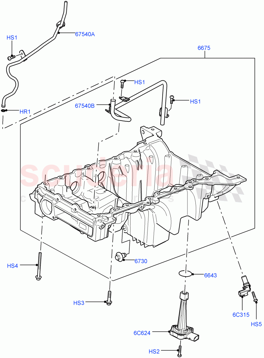 Oil Pan/Oil Level Indicator (Solihull Plant Build) (3.0L DOHC GDI SC V6 PETROL) ((V) FROMEA000001) of Land Rover Land Rover Range Rover Sport (2014+) [3.0 DOHC GDI SC V6 Petrol]