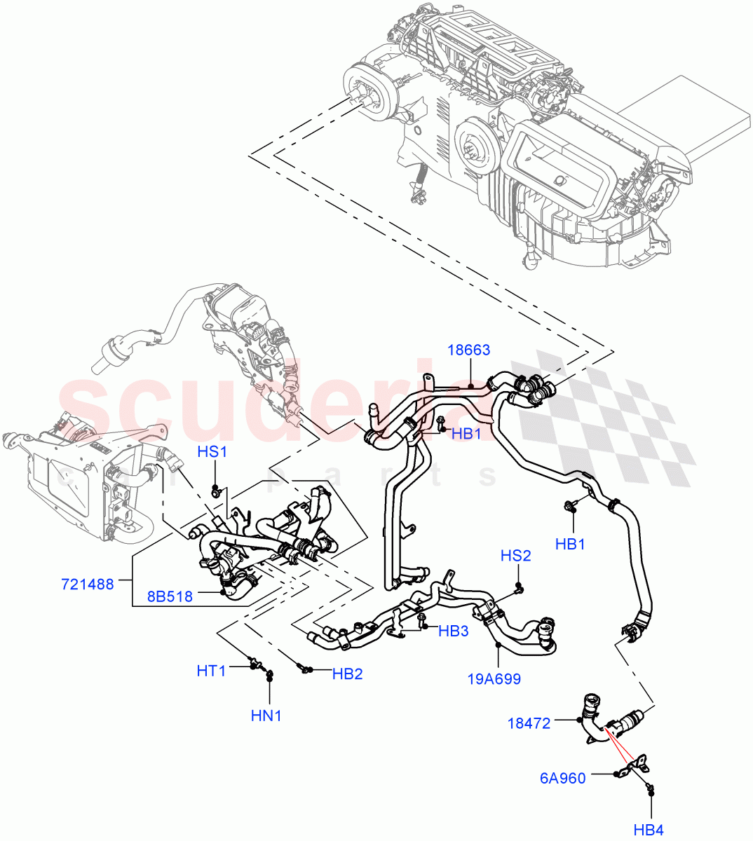 Heater Hoses (Front) (2.0L AJ200P Hi PHEV, Premium Air Conditioning-Front/Rear, Electric Engine Battery-PHEV) ((V) FROMKA000001) of Land Rover Land Rover Range Rover Sport (2014+) [3.0 I6 Turbo Petrol AJ20P6]