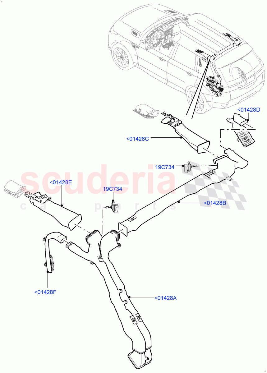 Air Vents, Louvres And Ducts (Headliner, Internal Components) (Premium Air Conditioning-Front/Rear) ((V) FROMKA000001) of Land Rover Land Rover Range Rover Sport (2014+) [5.0 OHC SGDI SC V8 Petrol]